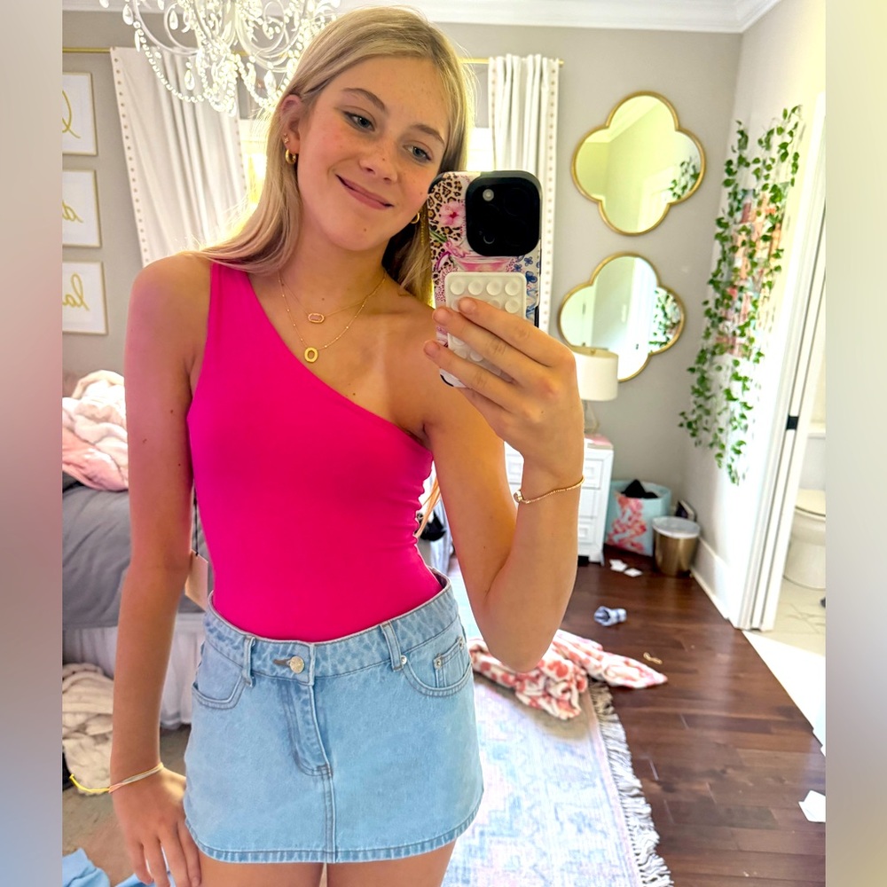 Pink One-Shoulder Women's Bodysuit